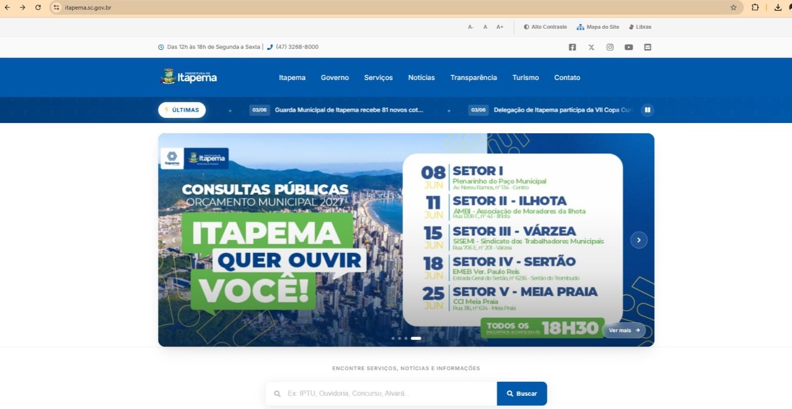 Itapema abre consulta pública online para moradores sugerirem prioridades do orçamento de 2027